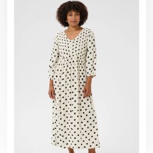 Cream Polka Dot V-Neck Maxi Dress